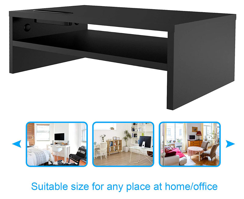 Black wooden computer monitor stand for desk