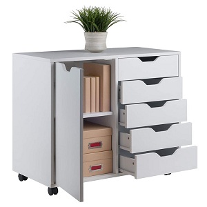 5 Drawer Wood Dresser With Side Cabinet